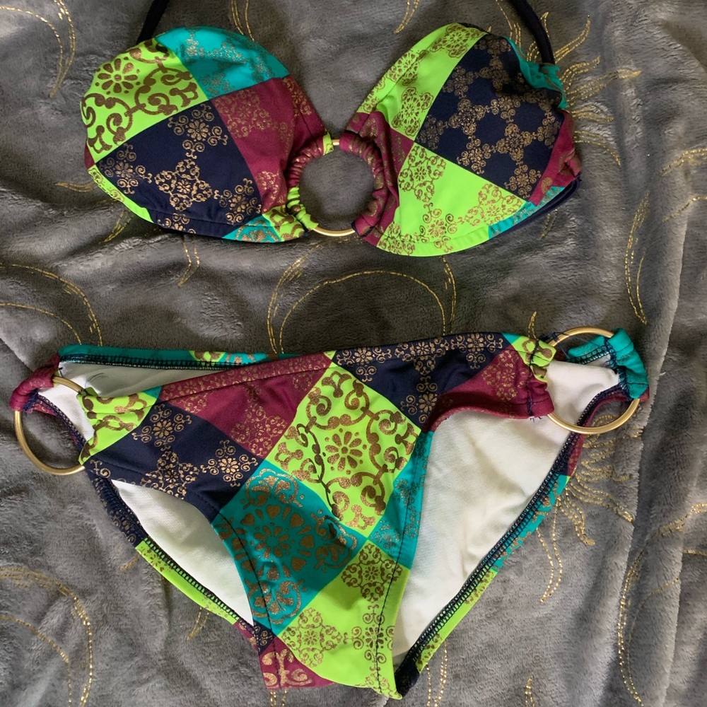 Gold ring Swim suit: Small bottom, Medium top